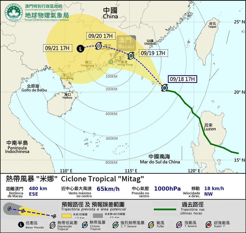 Tropical storm Mitag nears Macau with signal no. 3 likely Friday morning