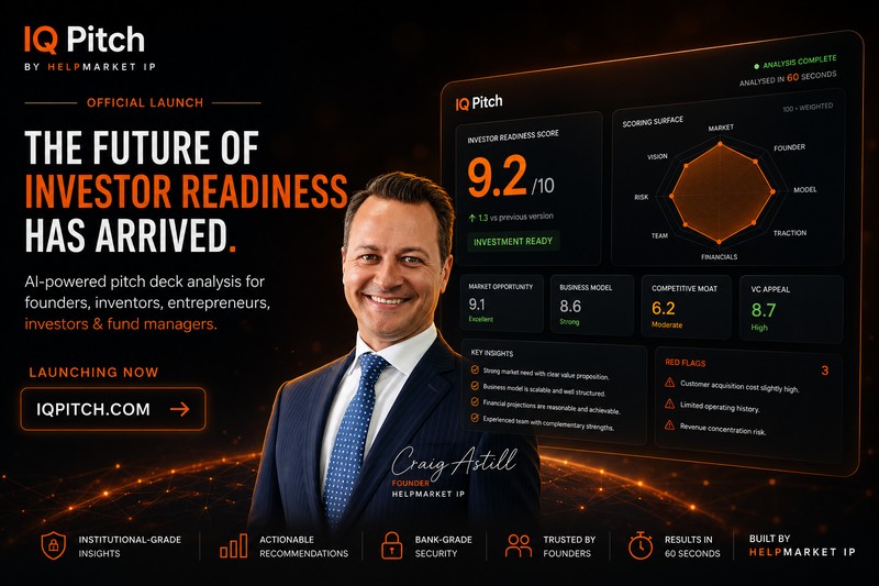 HelpMarket IP Launches IQ Pitch, New AI Platform Developed by Australian Entrepreneur Craig Astill